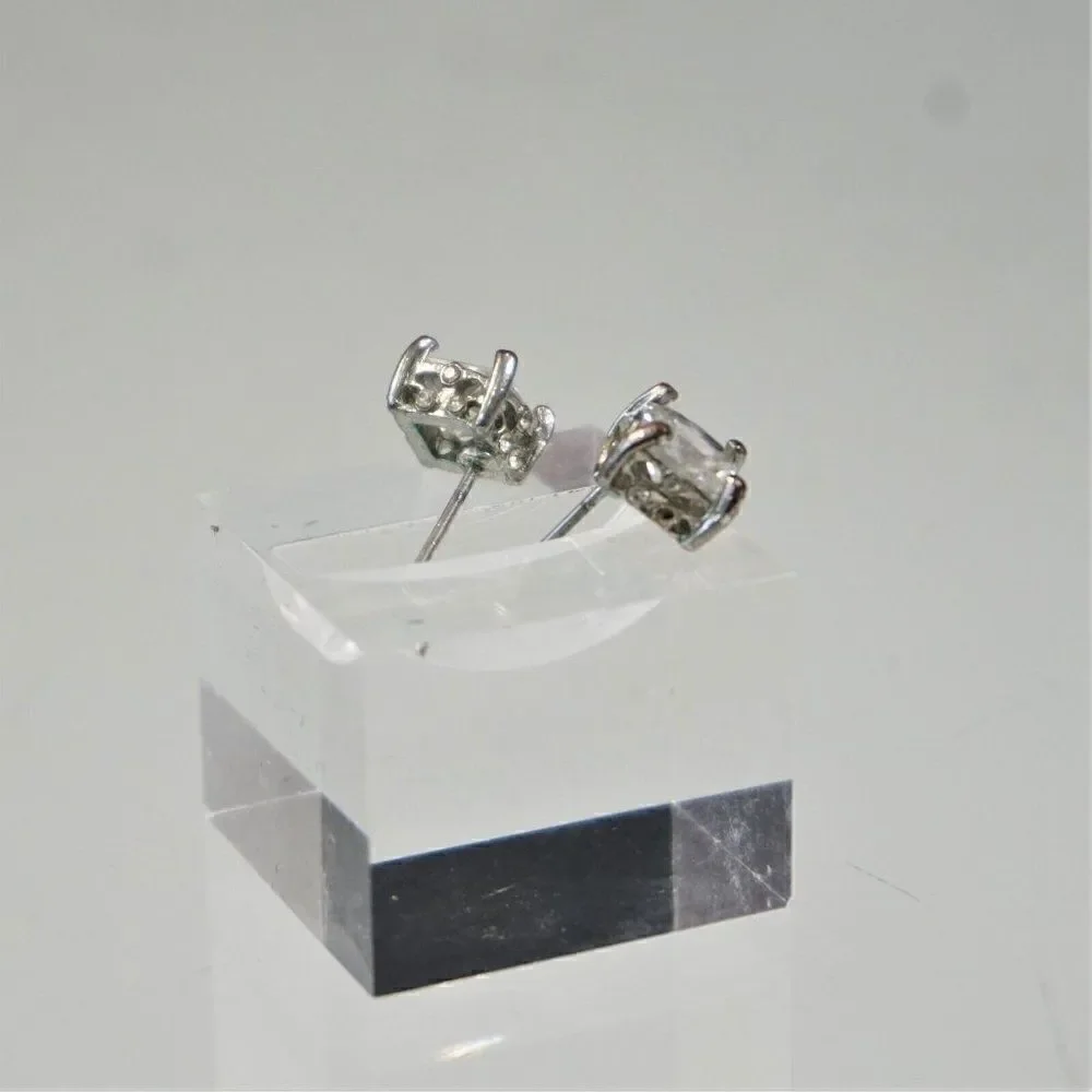 Vintage Cubic Zirconia Stud Earrings 7 mm Square Princess Cut Clear Unisex